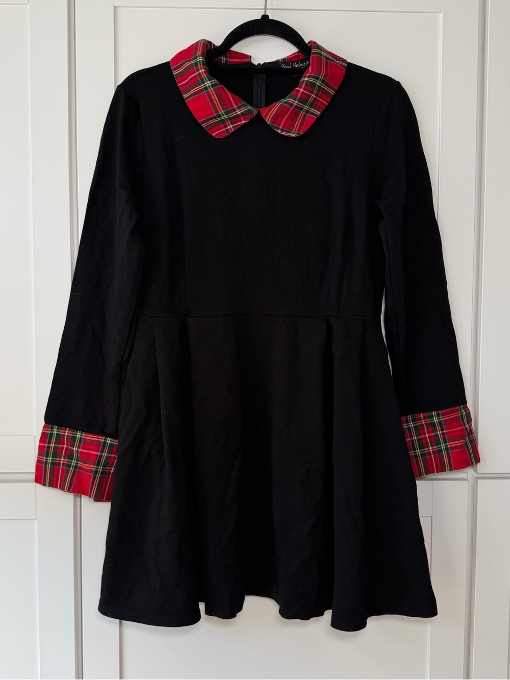 Smak Parlour Tartan Plaid Trim Black Zip Up Long Sleeve Mini Dress Gothic Preppy